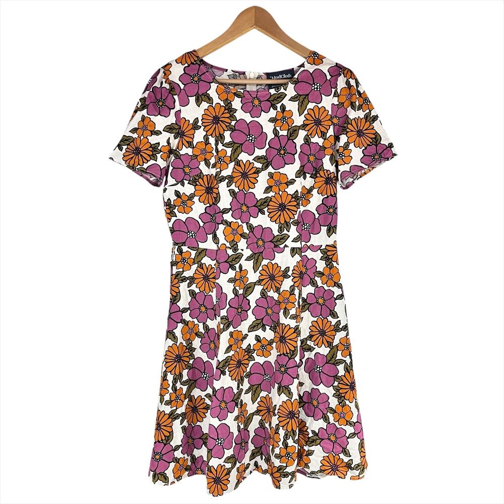 MODCLOTH x PRINCESS HIGHWAY Floral Linen-Cotton Fit-and-Flare Mini Dress Size 12